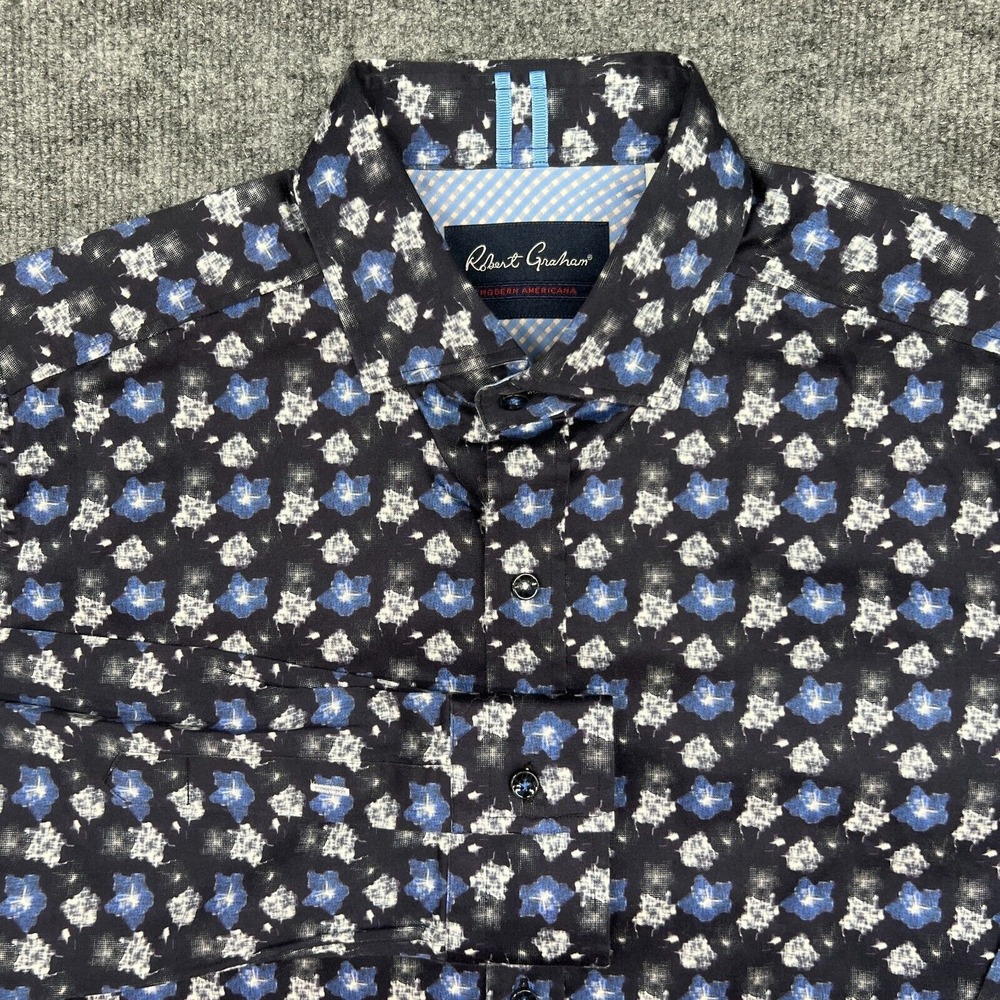 Robert Graham Button Down Shirt Floral All Over Pattern Men's Large Tailored Fit